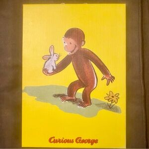 2004 Vintage Target Home Curious George Holds A Bunny Rabbit 10x14 Wall Hanging